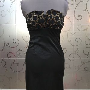 NWOT- MONACO - BLACK STRAPLESS DRESS W/POLKA DOTS